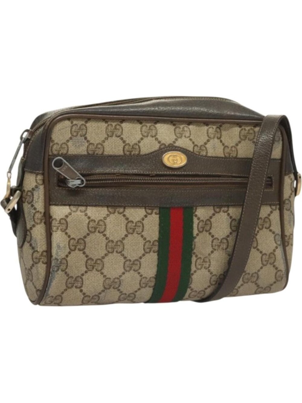 GUCCI GG Supreme Web Sherry Line Bag PVC Beige Gold 75 02 004